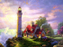 Lighthouse with a red house 30x40 cm