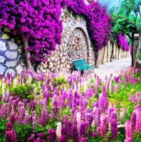 Purple flowers on the wall 30x30 cm