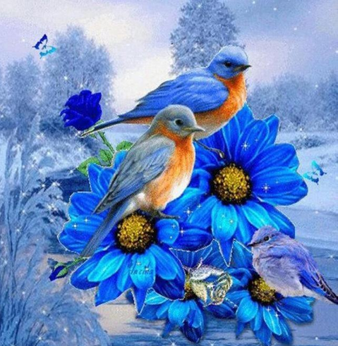 Birds on a flower 30x30 cm