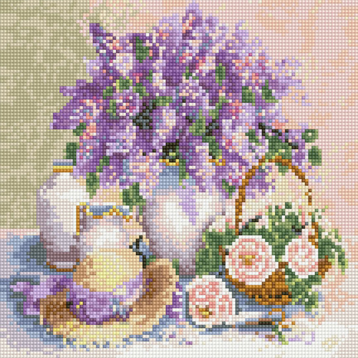 Lilacs in a vase - with frame 30x30 cm