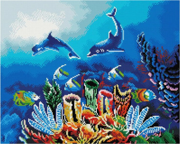 Delfinai - įrėminti 40x50 cm