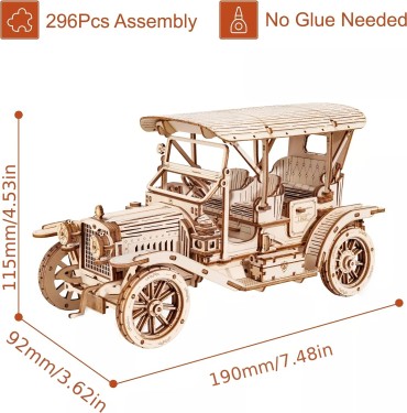 3D medinis automobilio dėlionė – vintažinis modelis