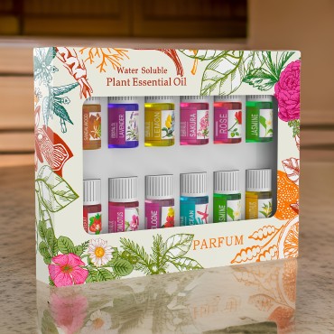 12 daļu ēterisko eļļu komplekts – mitrinātājiem un aromāta izkliedētājiem