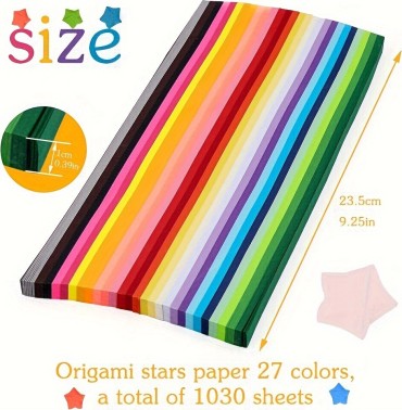 Origami žvaigždučių popieriaus rinkinys, 27 spalvos (1030 lapelių)