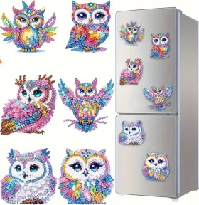 Diamond Painting Magnet Set "Owls" – 6 pcs
