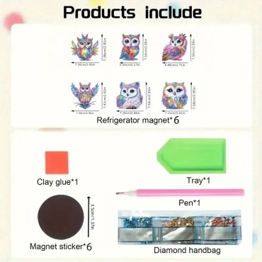 Teemantmaalimise magnetkomplekt "Öökullid" 6 tk