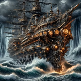 Steampunk kuģis 50x50 cm