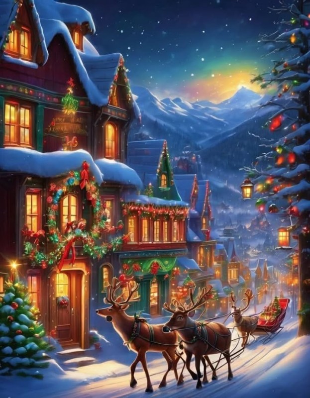 Christmas Evening in the Mountain Village 30x40 cm