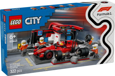 60443 LEGO City F1 boksipeatus ja boksimeeskond Ferrari autoga