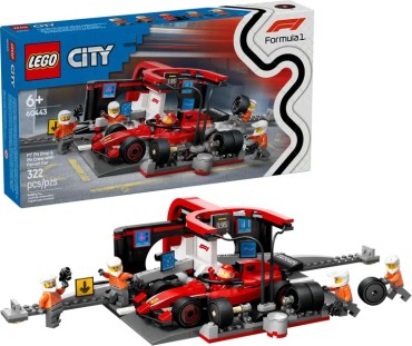 60443 LEGO City F1® remonto punktas, mechanikai ir Ferrari automobilis