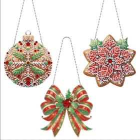 Three Christmas-themed diamond painting ornament kits
