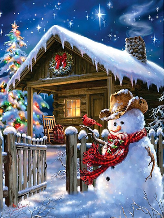 Snowman at the gate 40x50 cm