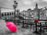 Red umbrella on the street 40x30 cm
